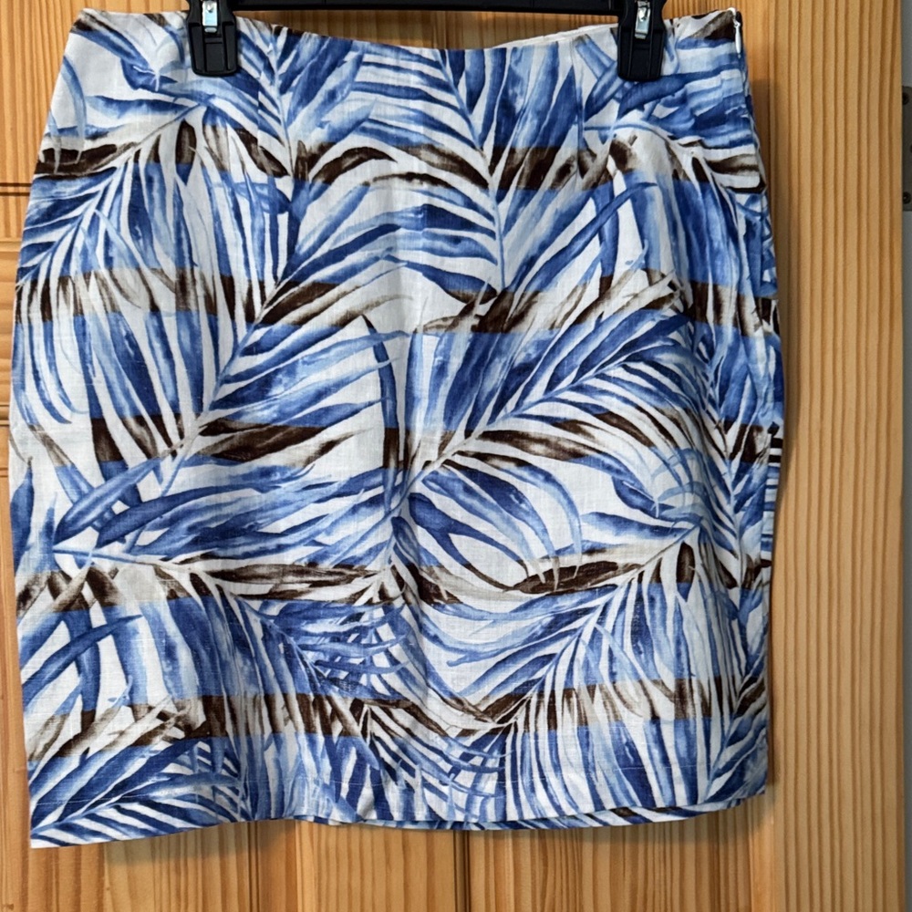 Tommy Bahama Blue and Brown Leaf Print Pencil Skirt